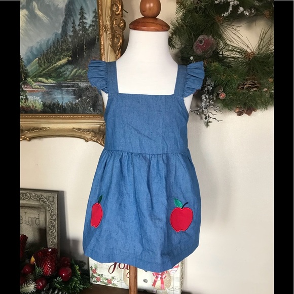 Apple Denim Pinafore Ruffle Baby Dress